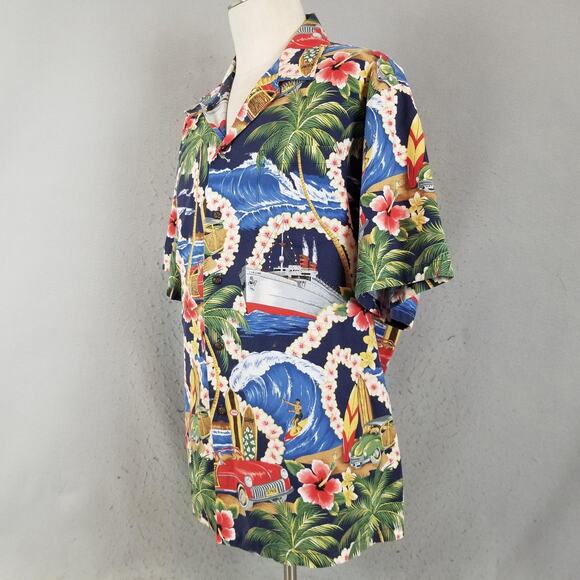 RJC Hawaiian Shirt Mens 2XL Surf Cars Flowers Palm Trees Made In Hawaii Aloha - Picture 8 of 14